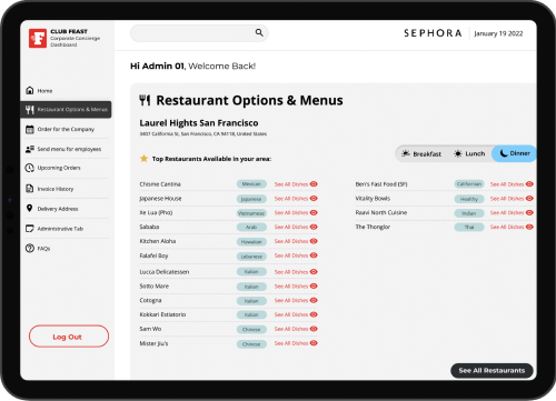 Browse your restaurant and menu options