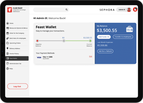 Top up your Feast wallet, or enter Credit Card details